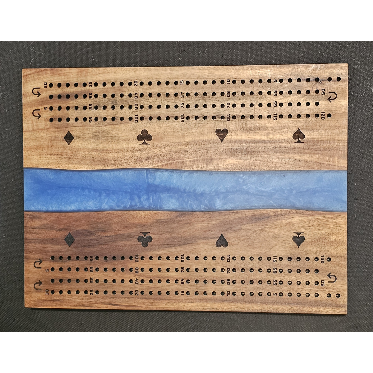 2 Player Wood / Epoxy Cribbage Board with Large Pegs